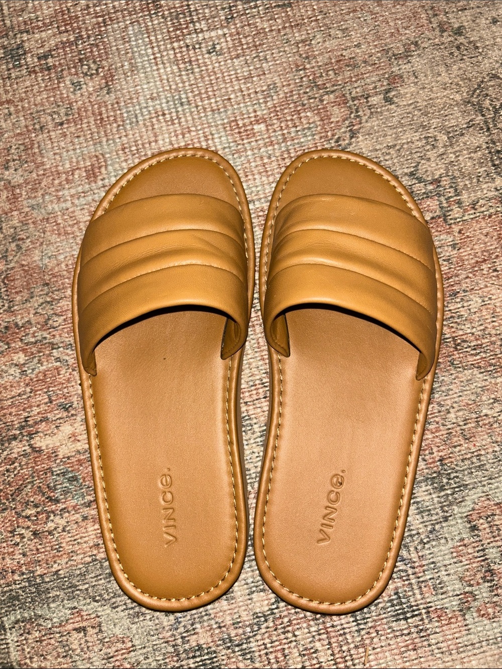 Vince Olina Padded Leather Flat Sandals in Tan